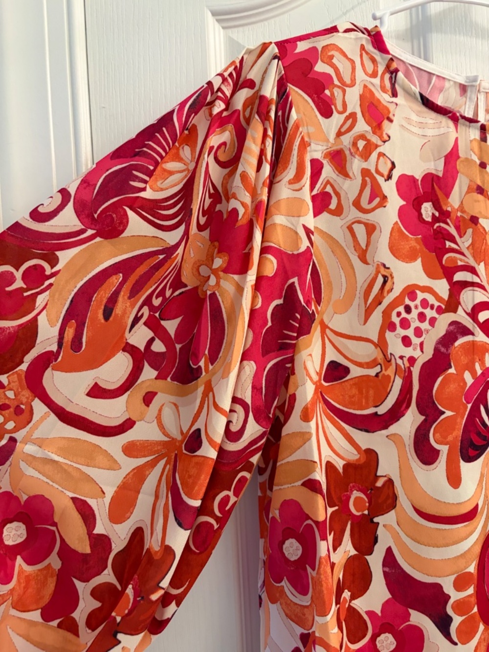 Flying Tomato Billowing Gathered Sleeve Blouse with Jewel Neckline XS